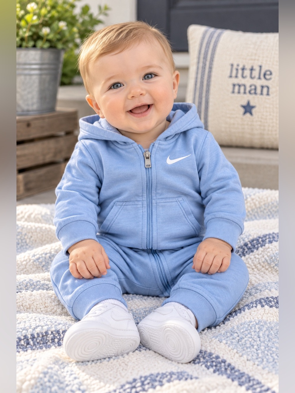 Nike Blue Full Zip Hooded Coverall Boys Size 6 Months